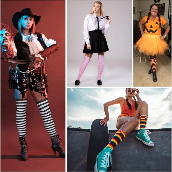 Womens Knee High Socks Long 1 Pack Green White T - Picture 5 of 5